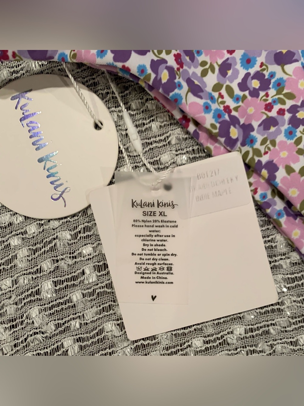 Kulani Kinis Braided Cheeky Purple Floral Bikini Bottom NWT - XL - Picture 4 of 7
